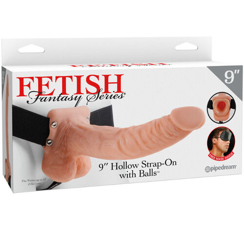 FETISH FANTASY SERIES - 9 HOLLOW STRAP-ON WITH BALLS 22.9CM NATURAL