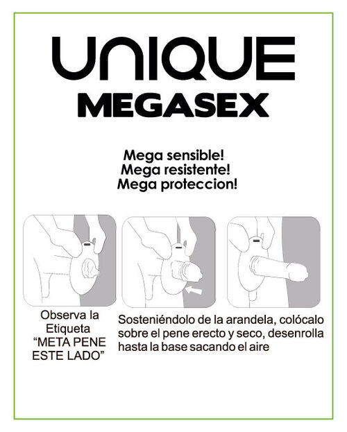 UNIQ - MEGASEX PRESERVATIVOS SENSITIVOS CON LIGUERO SIN LATEX 3 UNIDADES